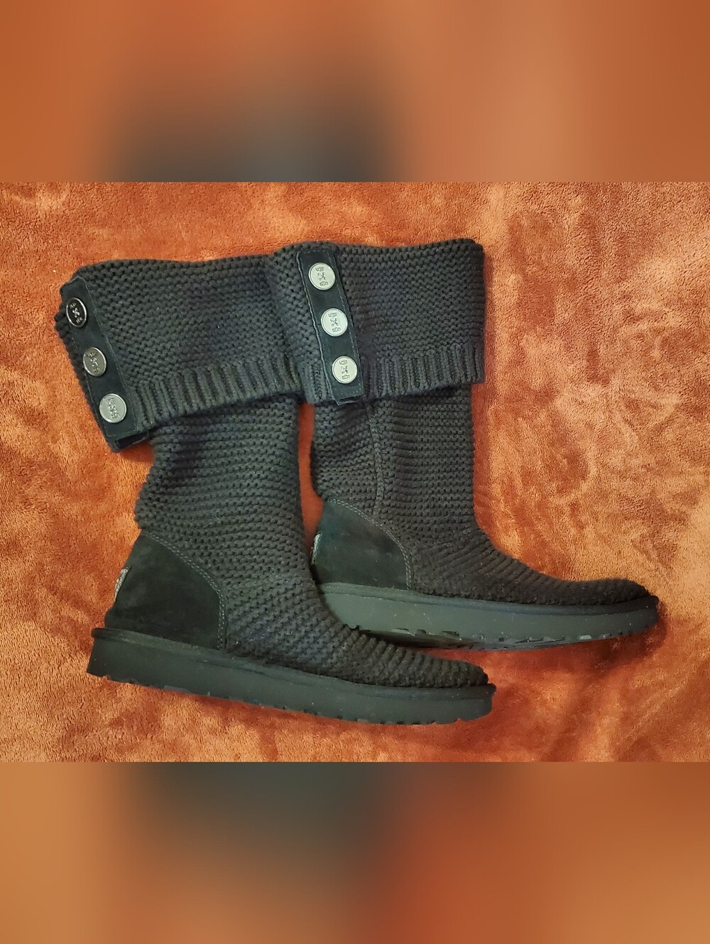 UGG Black Knit Button-Accent Tall Boots